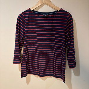 Crew Clothing Company Stripe Breton Nautical 3/4 Sleeve Shirt - Medium, Red Navy